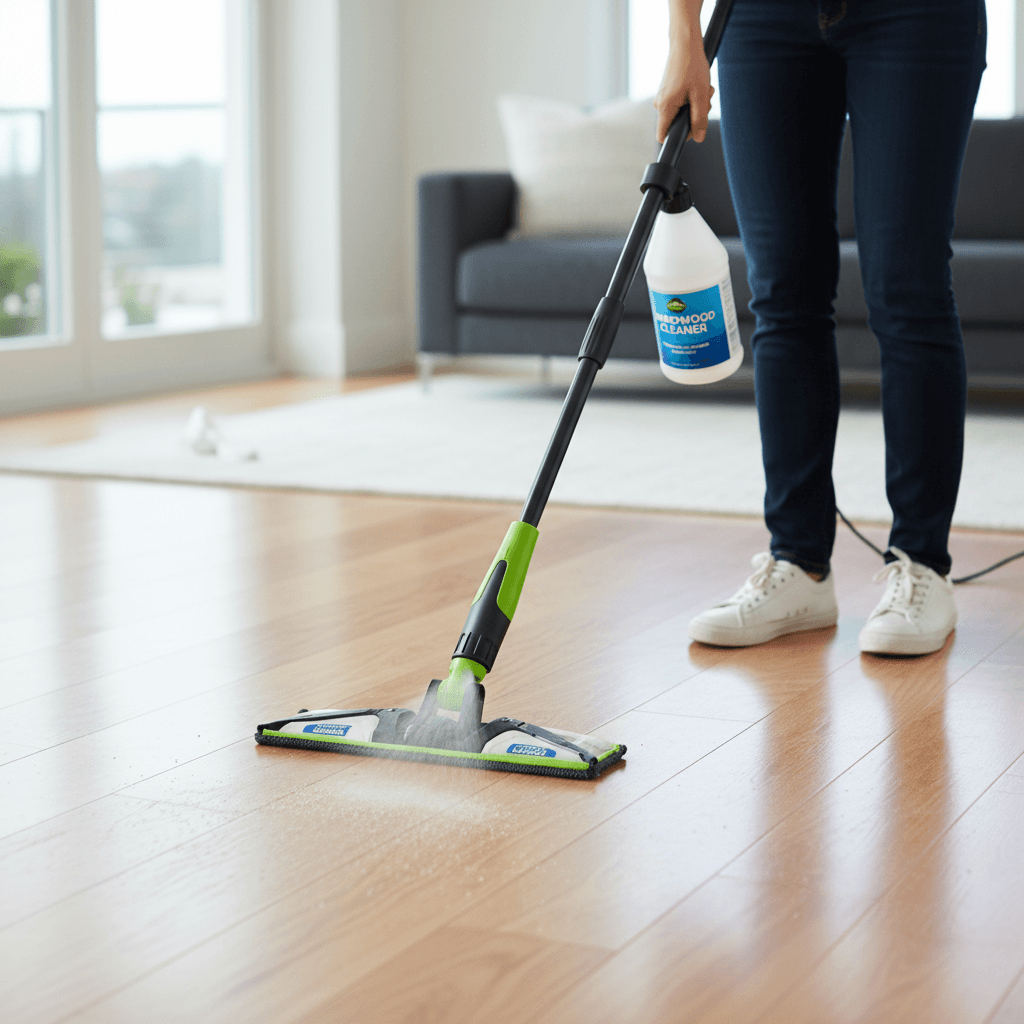 mopping a hardwood floor with a spray mop